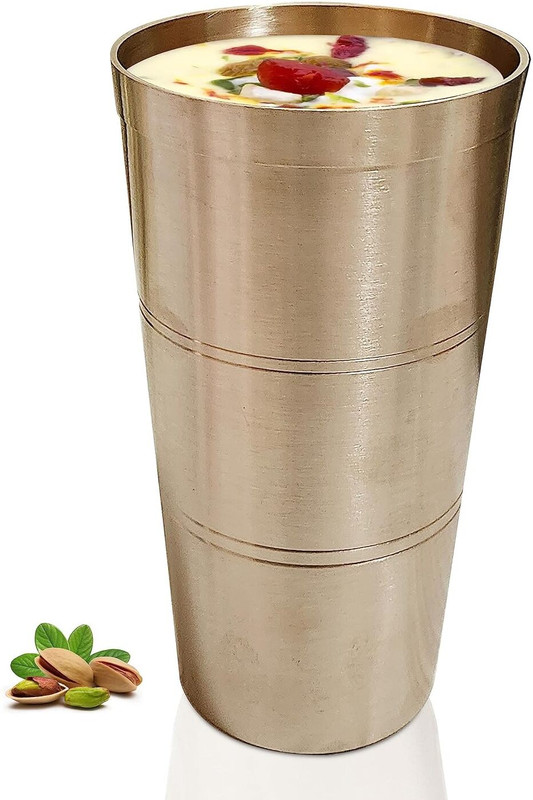 Pure Source India Traditional Kansa Glass Drink Lassi or Milk Glass Water/Juice Glass(700 ml, Bronze, Gold)