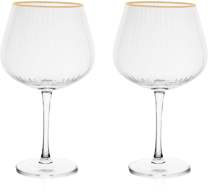 TAGROCK Ribbed Balloon Glass Glass Set Wine Glass(600 ml, Glass, Clear)