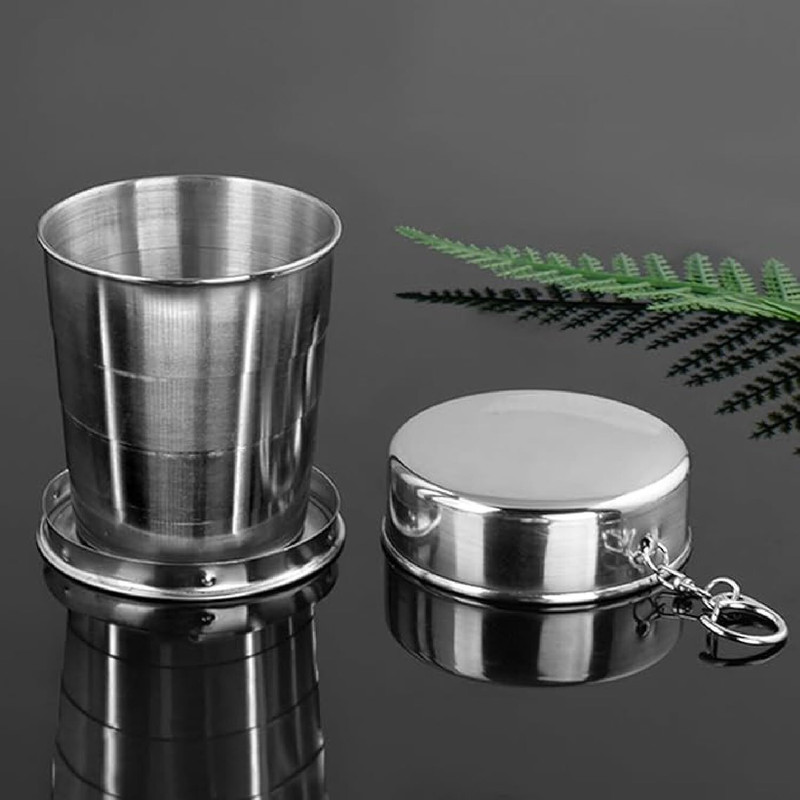 hbstreads Stainless Steel Folding glass Glass Water/Juice Glass(75 ml, Steel, Silver)