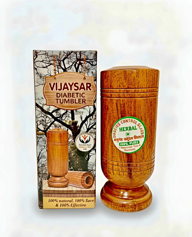 Three Elements Original ayurvedic Vijaysar Tumbler for Blood Sugar Management Glass Water/Juice Glass(60 ml, Wood, Brown)