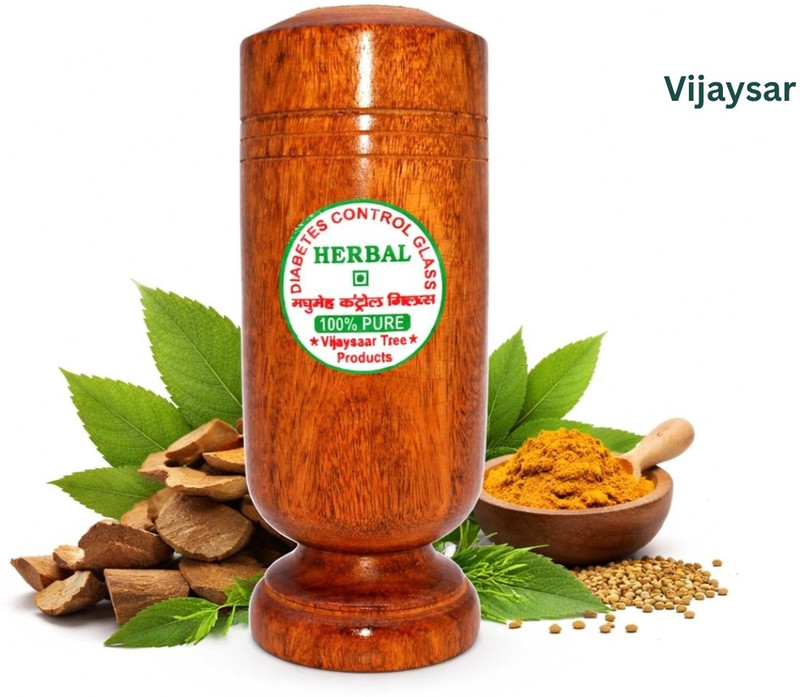 VIJYASAR sugar balance wooden water glass | Signature Diabetes Control Glass Health Glass Water/Juice Glass(100 ml, Wood, Brown)