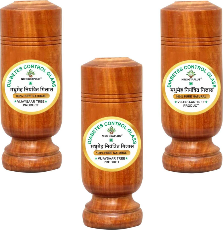 Nirogyaplus (Pack of 2) Diabetes / Sugar Control Glass 100% Natural Made By Vijaysaar Tree (Pack of 2) Glass Set Water/Juice Glass(100 ml, Wood, Brown)