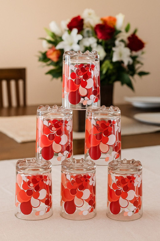 SIDCRYSTAL (Pack of 6) Elegance Red Flower Printed -Premium Floral Design Glass Glass Set Water/Juice Glass(200 ml, Glass, Red)