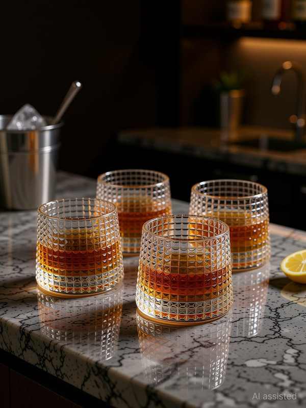 FRUNZA (Pack of 4) Classic New Dancing Whiskey Glass with Rotable Bottom, Spining Glass Glass Whisky Glass(190 ml, Glass, Clear)