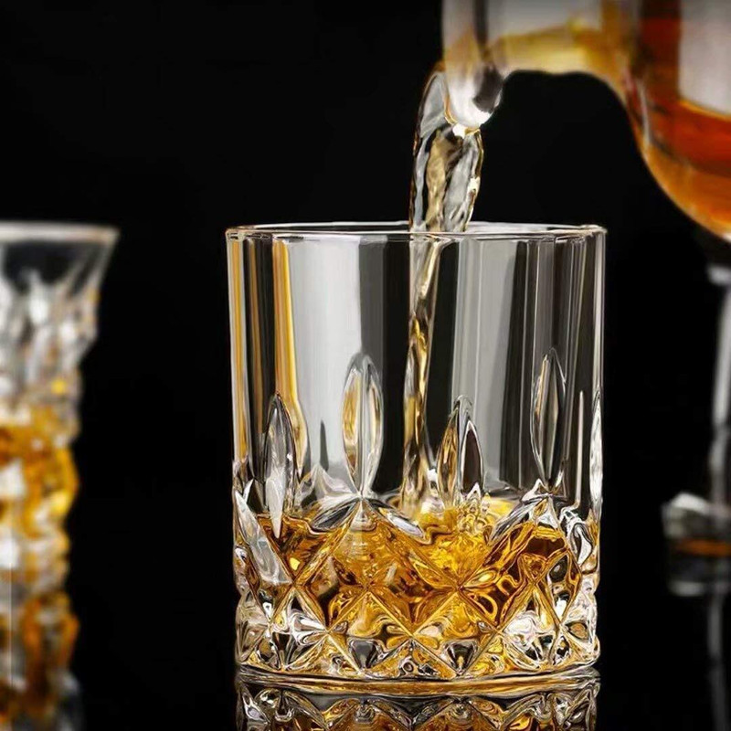JISHAENTERPRISE (Pack of 2) Crystal Engraved Whisky, juicer and water Glass set Glass Set Whisky Glass(300 ml, Glass, Clear)