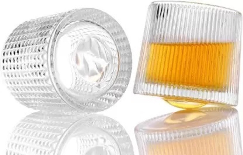 VERPHX (Pack of 2) Degree Rotating High Quality Tilting Whiskey Glasses 200ml Glass Set Whisky Glass(200 ml, Glass, Clear)