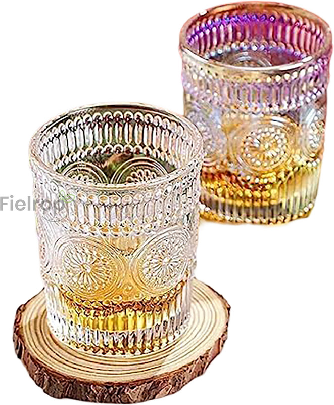fielrop (Pack of 2) Heavy Base Old Fashioned Drinking Crystal Whiskey Glass for Rotating Glass Whisky Glass(330 ml, Glass, Clear)