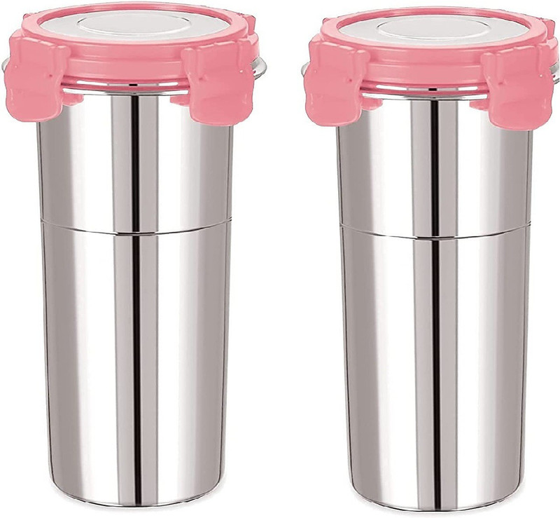 Lipsa Enterprise (Pack of 2) Click and Seal Lock Fusion Tumbler Stainless Steel Storage Container -Blue600ML Glass Water/Juice Glass(600 ml, Steel, Multicolor)
