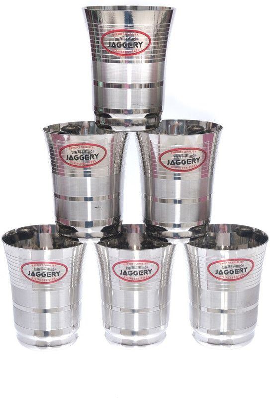 JAGGERY (Pack of 6) Small Stainless Steel Drinking Glasses Set of 6 Tumbler Glass Set Water/Juice Glass(180 ml, Steel, Steel)