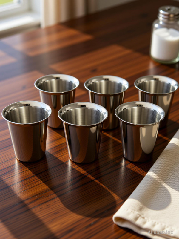 SRS (Pack of 6) Stainless Steel Tea, Coffee, Milk Glass set (100 ml, Pack of 6) Glass Set Water/Juice Glass(100 ml, Steel, Silver)