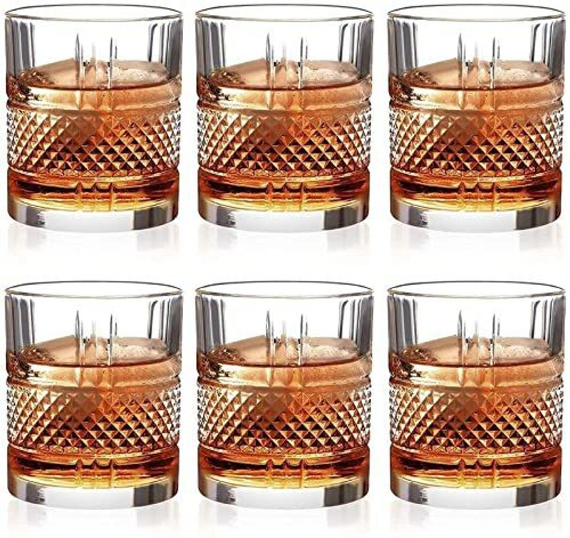 Bold and Wide (Pack of 6) Crystal Drinking Glasses Classic Whiskey Tumblers Set of 6 Imported Bourbon Scotch Brandy Juice Tumbler for Drinks Liquor Glasses Premium Whisky Glass – Set of 6, 310 ml Glass Set Whisky Glass(310 ml, Glass, Clear)