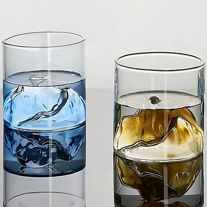 BONZEAL (Pack of 2) Inside Rock Mountain Wine Beer Glass Set Whisky Glass(300 ml, Glass, Blue, Green)