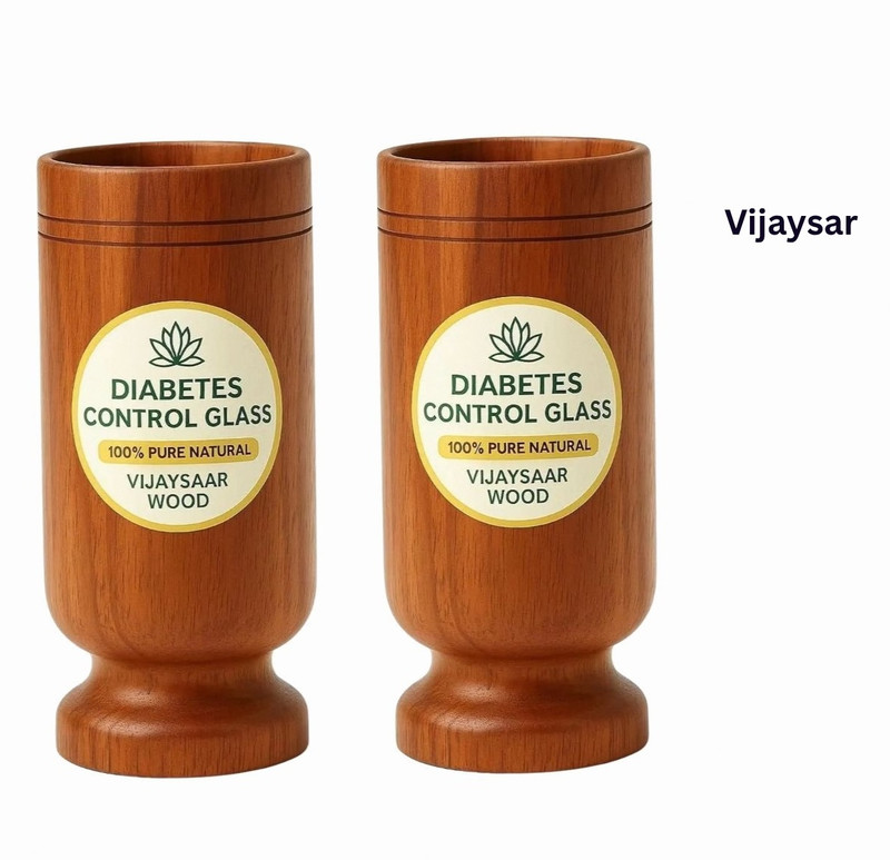 VIJYASAR (Pack of 2) Sugar Balance Wooden Water Glass | Advanced Healthy Drinking Routine Support Glass Water/Juice Glass(200 ml, Wood, Brown)