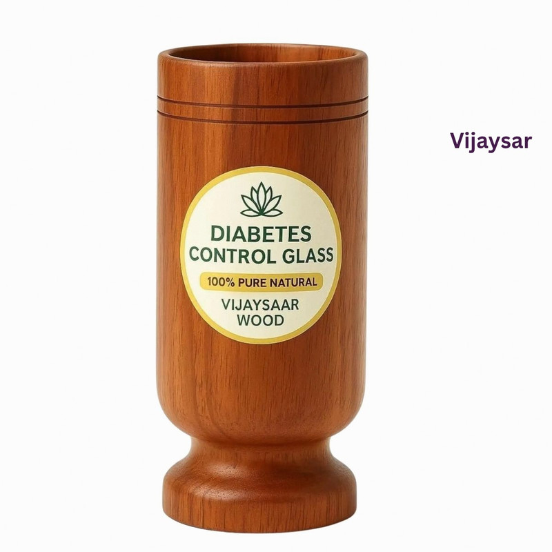 VIJYASAR Herbal Diabetes Tumbler | Complete Vijaysar Wooden Glass Wellness Solution - Glass Water/Juice Glass(100 ml, Wood, Brown)