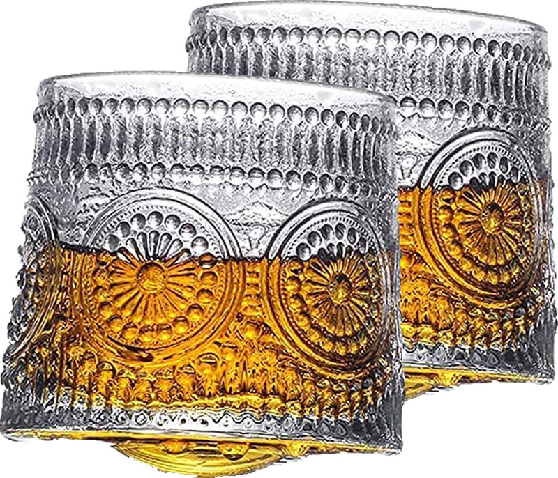 fielrop (Pack of 2) Italian Premium Crystal Cut Whiskey Glasses Diamond Glass Bar Glass Glass Whisky Glass(330 ml, Glass, Clear)