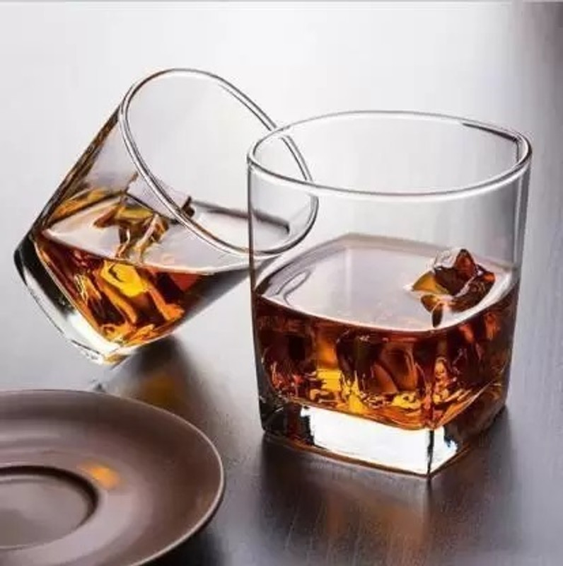 VERPHX (Pack of 2) Square Shape Whiskey Wine Glass Scotch Water and Juice Glass 250 ml Set of 2 Glass Set Whisky Glass(250 ml, Glass, Clear)