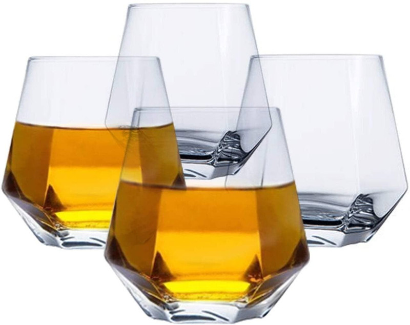 Vastarpara (Pack of 6) Diamond Whisky Glasses Highball Glass Set Glassware Crystal Glass Beautifully Designed Drinking Tumblers for Bourbon/Rum/Bar Tumbler Whisky Tilted Scotch Glass 300 ml Set of 6 Glass Set Whisky Glass(300 ml, Glass, Clear)