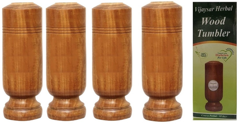 MADHUFIT (Pack of 4) Vijaysar ki lakdi ka glass diabetes ke liye Glass Water/Juice Glass(50 ml, Wood, Brown)