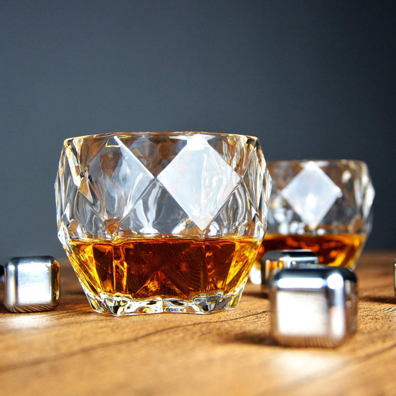 MOBHADA (Pack of 2) Whisky Tumbler 370ML 2PCS || Crystal Cut Barware Drinking Glasses for Whisky Glass Set Whisky Glass(370 ml, Glass, White)
