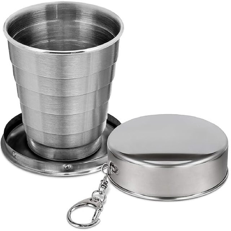 Winberg Portable Collapsible Stainless Steel Travel Cup with Keychain Glass Beer Glass(150 ml, Steel, Silver)