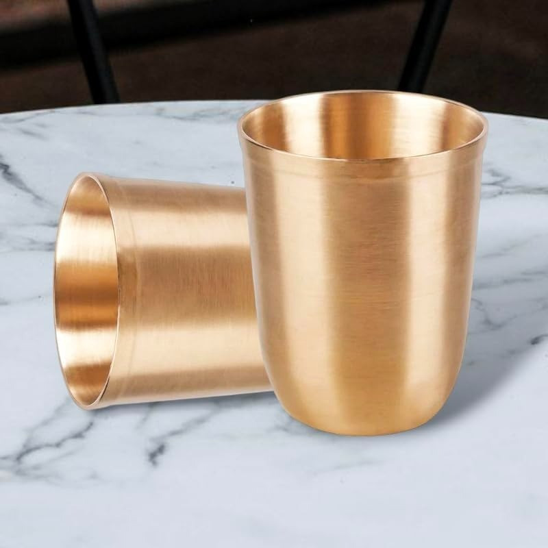Rajneesh Handicraft (Pack of 2) Kansa(Bronze) Glass Tumbler(2 Piece) Perfect for Water Juice Milk Tea Glass Water/Juice Glass(250 ml, Bronze, Gold)