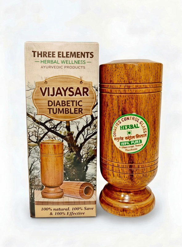 Three Elements Best ayurvedic vijaysar lakdi tumbler for diabetes Glass Water/Juice Glass(100 ml, Wood, Brown)