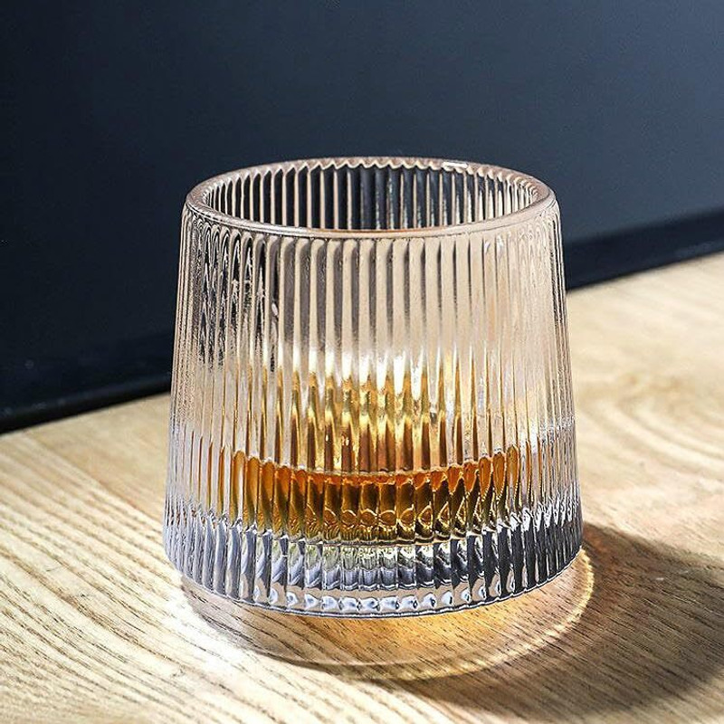 catliyer (Pack of 2) Classic New Dancing Whiskey Glass with Rotable Bottom, Spining Glass Glass Whisky Glass(190 ml, Glass, Clear)