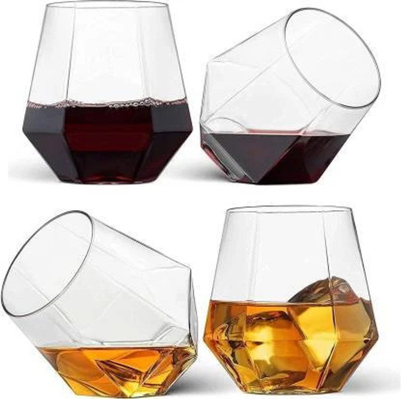 XYPHER (Pack of 6) Diamond Crystal Hexagon Whiskey glasses for Water, Whisky, Scotch, Bourbon, Gin Glass Set Whisky Glass(370 ml, Glass, Clear)