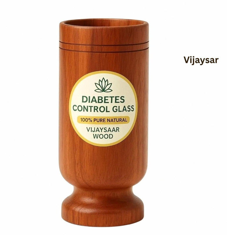 VIJYASAR Natural Sugar Control Tumbler | Advanced Herbal Drinking Glass Support Line - Glass Water/Juice Glass(100 ml, Wood, Brown)