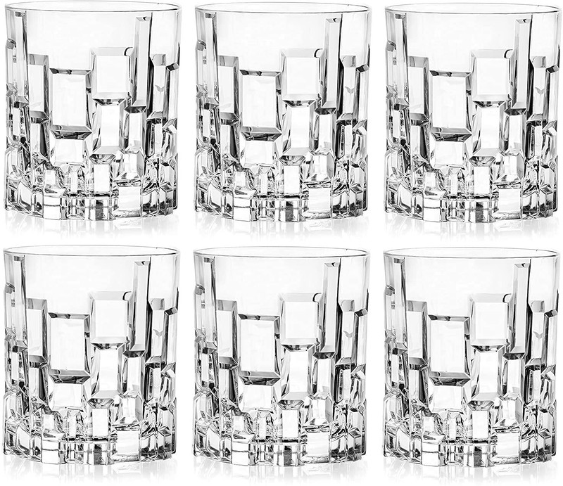 Bold and Wide (Pack of 6) Set Of 6 Daimond Whiskey Glasses 310ml [ Glass Set Whisky Glass(310 ml, Glass, Clear)