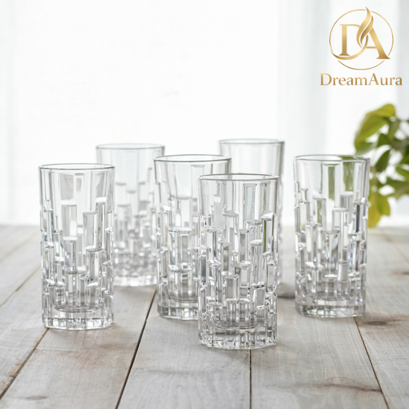 DreamAura (Pack of 6) 280 ml Juice Glass | Drinking Glass for Juice, Lassi, Cold Coffee Glass Set Cocktail Glass(280 ml, Glass, Clear)