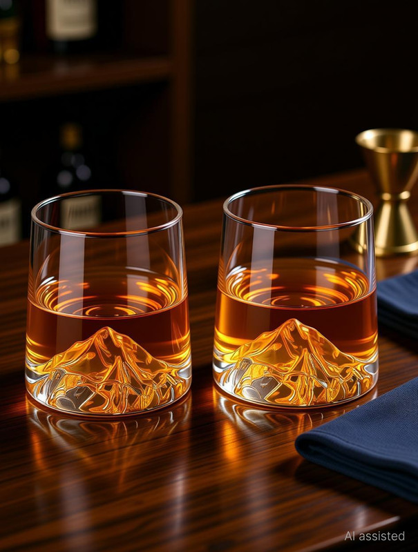ZROY ENTERPRISE (Pack of 2) Mountain Base Whiskey Glass - 230ml – Premium Crystal Scotch & Bourbon Tumbler Glass Set Whisky Glass(230 ml, Glass, Clear)