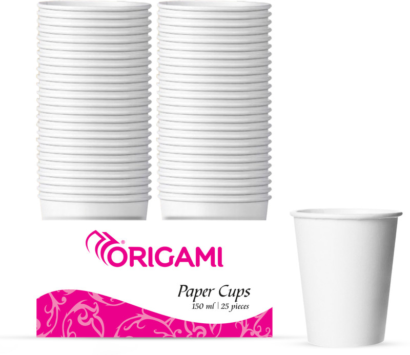 Origami (Pack of 25) Paper cup Glass, 150 ml Glass Water/Juice Glass(150 ml, Paper, White)
