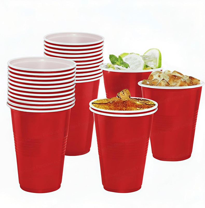 FunBlast (Pack of 20) Party Drinking Glasses – 500 ML Reusable Beer Pong Glass & Cocktail Cups Glass Beer Glass(500 ml, Plastic, Red)