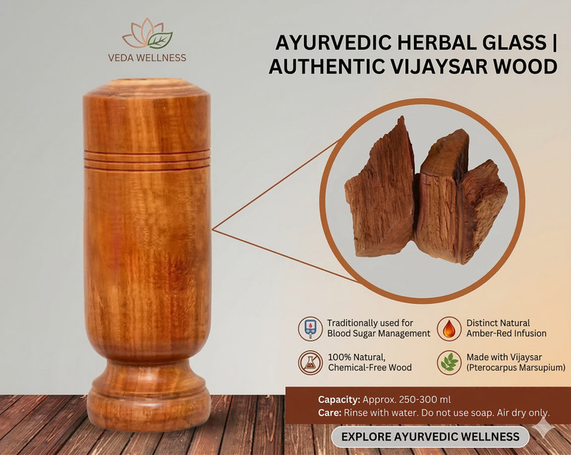 Vijaysure Ayurvedic Vijaysar Cup for Sugar Control Glass Water/Juice Glass(100 ml, Wood, Brown)