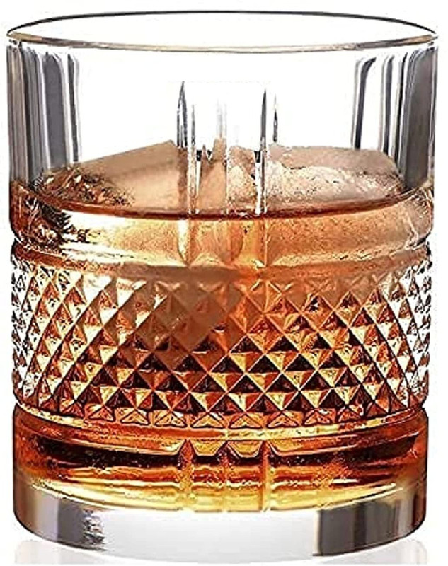 valenzers (Pack of 4) New fashion Whiskey Glasses pack of 4, 300 ML Stylish Fashion Rocks Tumblers Lead-Free Glassware for Scotch Bourbon Cognac Brandy Cocktail Glass Set Whisky Glass(300 ml, Glass, Clear)