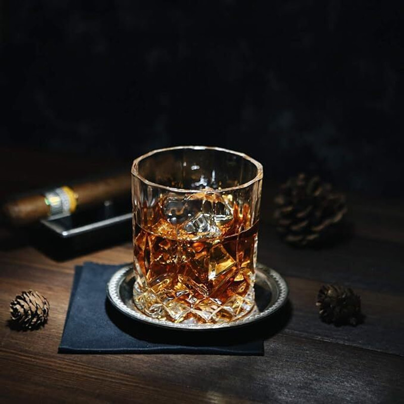 ISHKRISHENTERPRISE (Pack of 2) Mountain Crystal Whiskey Glasses Set of 2 pcs- 230 ml Glass Whisky Glass(230 ml, Glass, Clear)