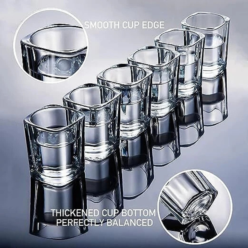 MOOZICO (Pack of 6) Fancy Design Crystal Clear Heavy Base Square Shot Glass for Vodka,Tequila Glass Glass Set Shot Glass(75 ml, Glass, Clear)