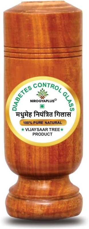 STUFFCOLLECTION Wooden Sugar Control Glass/ Vijaysar Herbal Tumbler Glass 100 ML Glass(100) Glass Water/Juice Glass(100 ml, Wood, Brown)