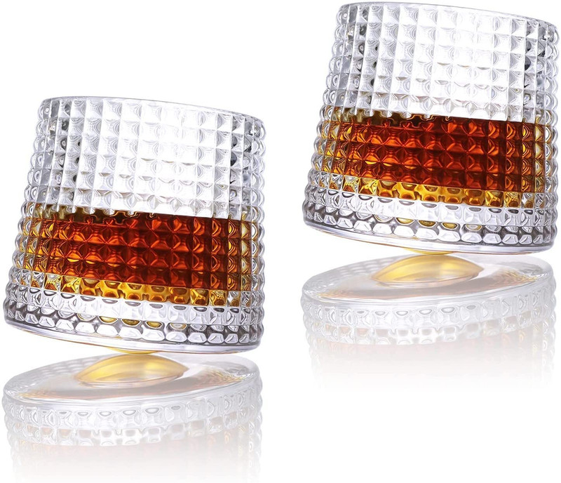 GOLDFINCH (Pack of 2) Spinning Whiskey Glass– 360° Rotating Glass for Elegant Drinking Experience Glass Whisky Glass(170 ml, Glass, Clear)