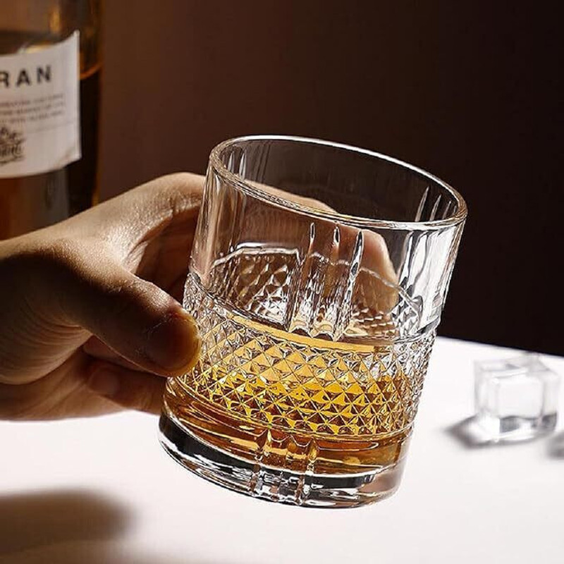 fielrop (Pack of 2) Diamond Crystal Cut Whiskey Bar Glass Glass Set Whisky Glass(300 ml, Glass, Clear)