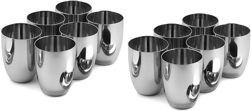 LIMETRO STEEL (Pack of 12) Drinking Glass Set Water/Juice Glass(350 ml, Steel, Silver)