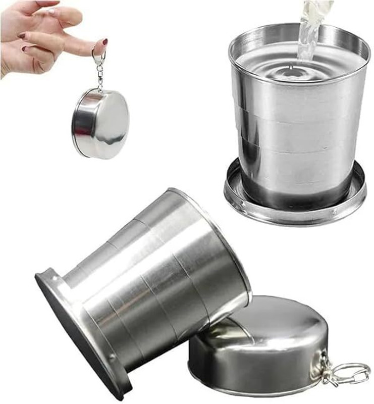 HOMFEL Small Foldable Glass Compact Portable Folding Stainless Steel Travel Cup Stainless Steel Coffee Mug(120 ml)