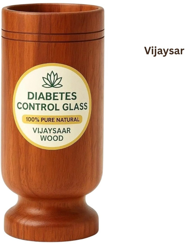 VIJYASAR (Pack of 2) Wooden Diabetes Glass | Improved Diabetes Control Glass Performance Edition - Glass Water/Juice Glass(200 ml, Wood, Brown)