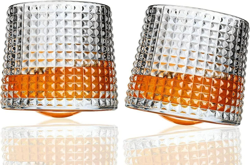 okechuku (Pack of 2) Glass with Rokable Boktom Spining Glasses Bar Glass for Drinking Bourbon Glass Whisky Glass(170 ml, Glass, Clear)