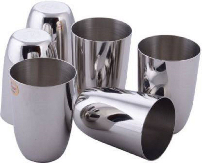 VINOD (Pack of 6) Stainless Steel Passion Glass 300ml set of 6 Glass Water/Juice Glass(300 ml, Steel, Silver)