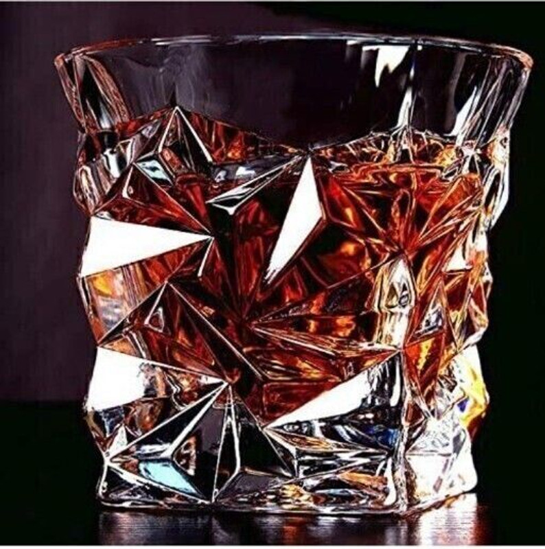 PKMSHO (Pack of 2) Diamond Crystal Glasses Set of 2 pcs- 300 ml Bar Glass for Whisky Cocktails, Glass Whisky Glass(300 ml, Glass, Clear)