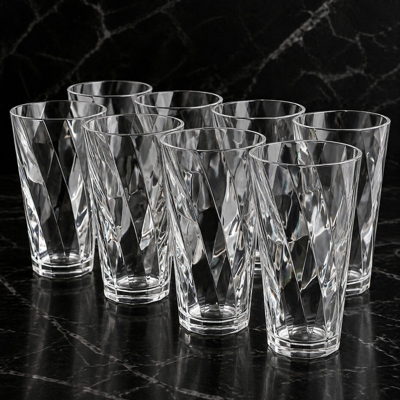Sedulous (Pack of 8) TWISTED Shape Transparent Water Juice Unbreakable Plastic Glass Glass Set Water/Juice Glass(300 ml, Plastic, Clear)