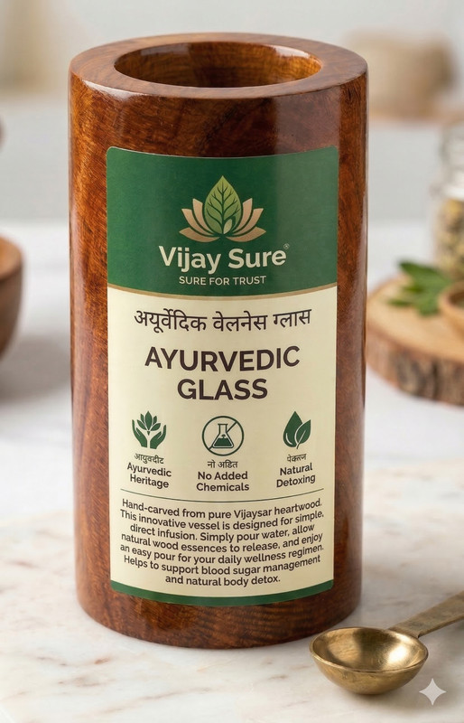 Vijaysar Sugar Control wood glass Extra Large Glass with 200ml capacity Glass Water/Juice Glass(200 ml, Wood, Brown)