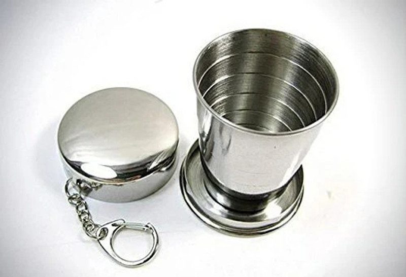 BUNLEK Portable Folding Stainless Steel Travel Camping Water Mug Cup Glass Glass Water/Juice Glass(200 ml, Steel, Steel)
